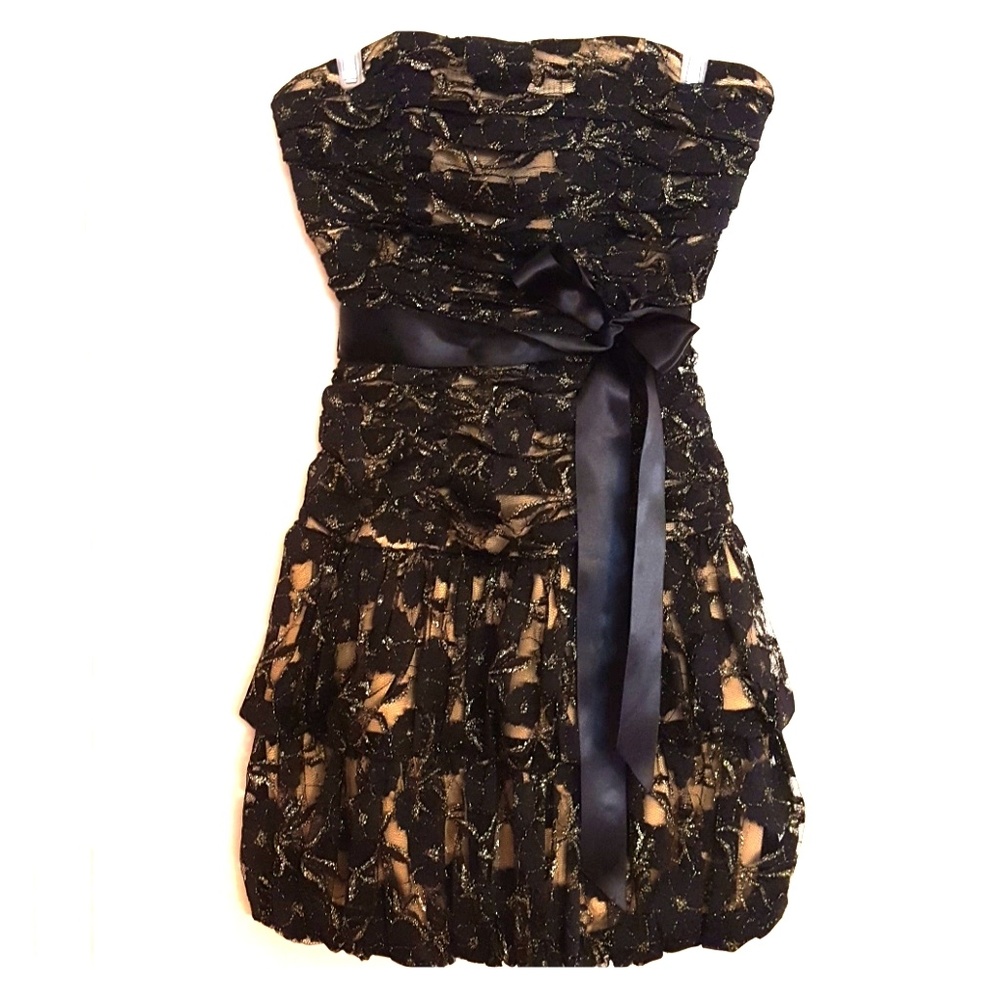 Black/Gold strapless ruffle dress
